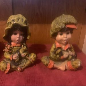 Vintage 1974 Ceramic Universal Saturday Corp Girl & Boy ~ 10.0"